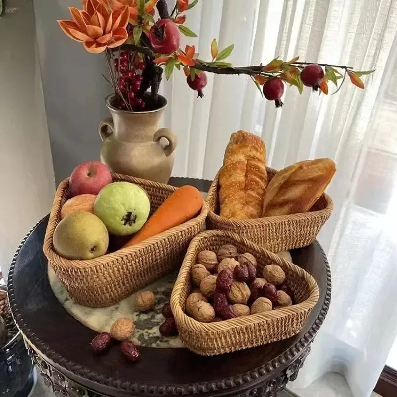 Handwoven Rattan Wicker Basket - Rectangular Storage for Fruit, Tea, Snacks - Brownstick