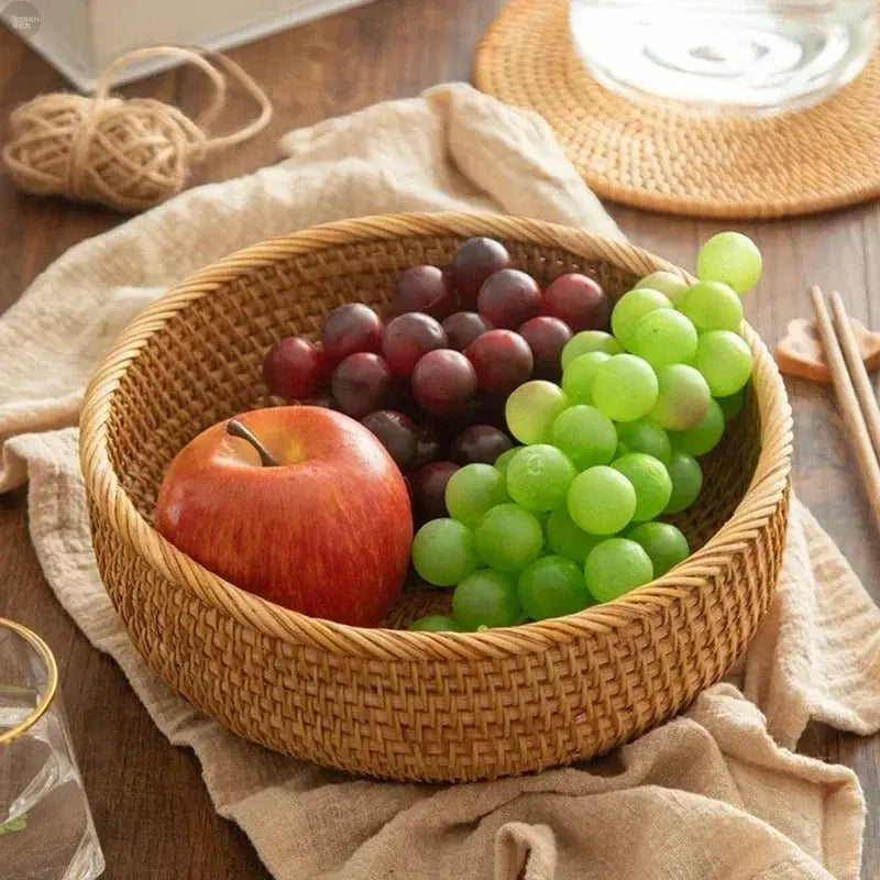 Handwoven Rattan Wicker Basket - Rectangular Storage for Fruit, Tea, Snacks - Brownstick