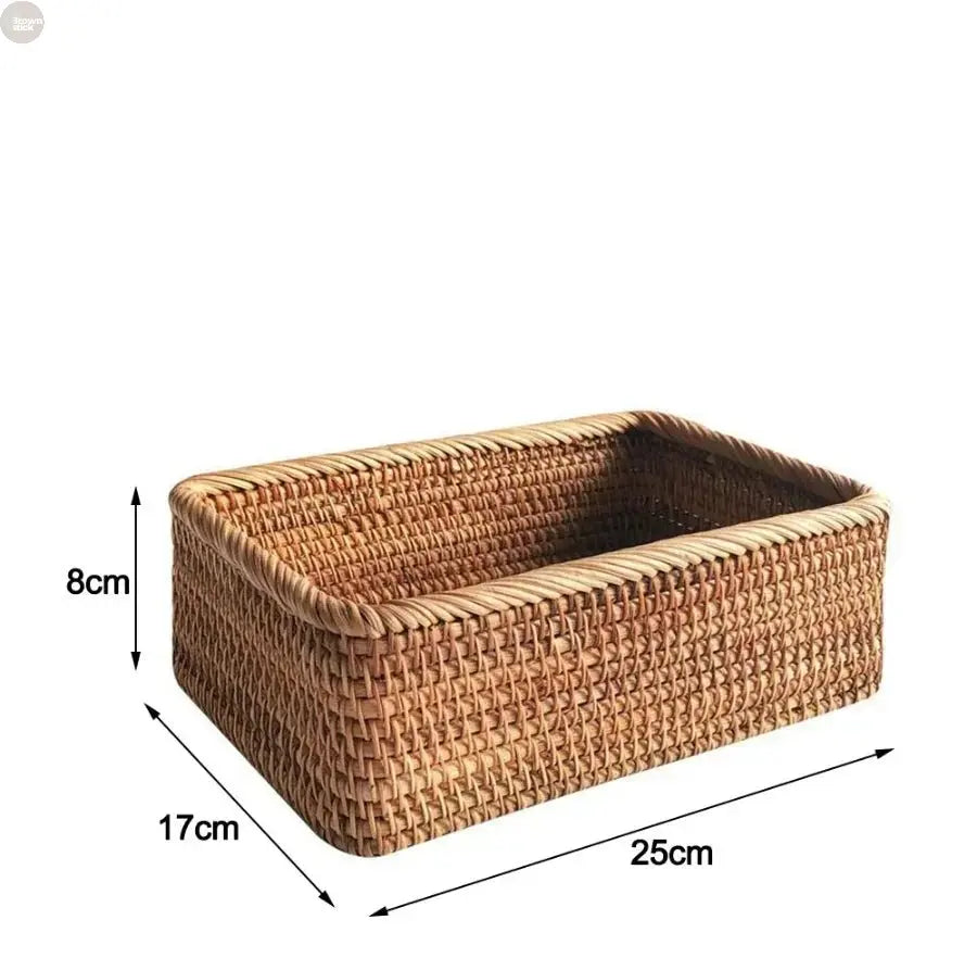 Handwoven Rattan Wicker Basket - Rectangular Storage for Fruit, Tea, Snacks - Brownstick