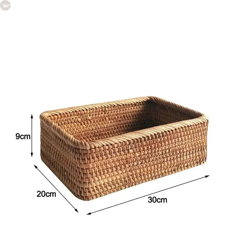Handwoven Rattan Wicker Basket - Rectangular Storage for Fruit, Tea, Snacks - Brownstick