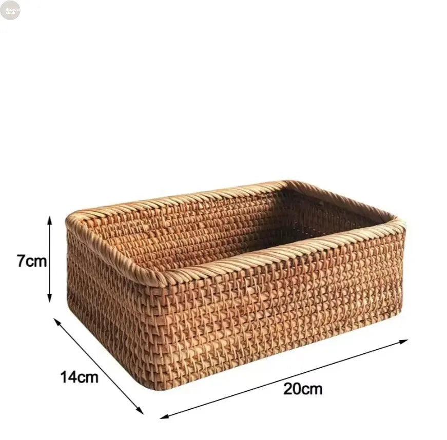 Handwoven Rattan Wicker Basket - Rectangular Storage for Fruit, Tea, Snacks Brownstick