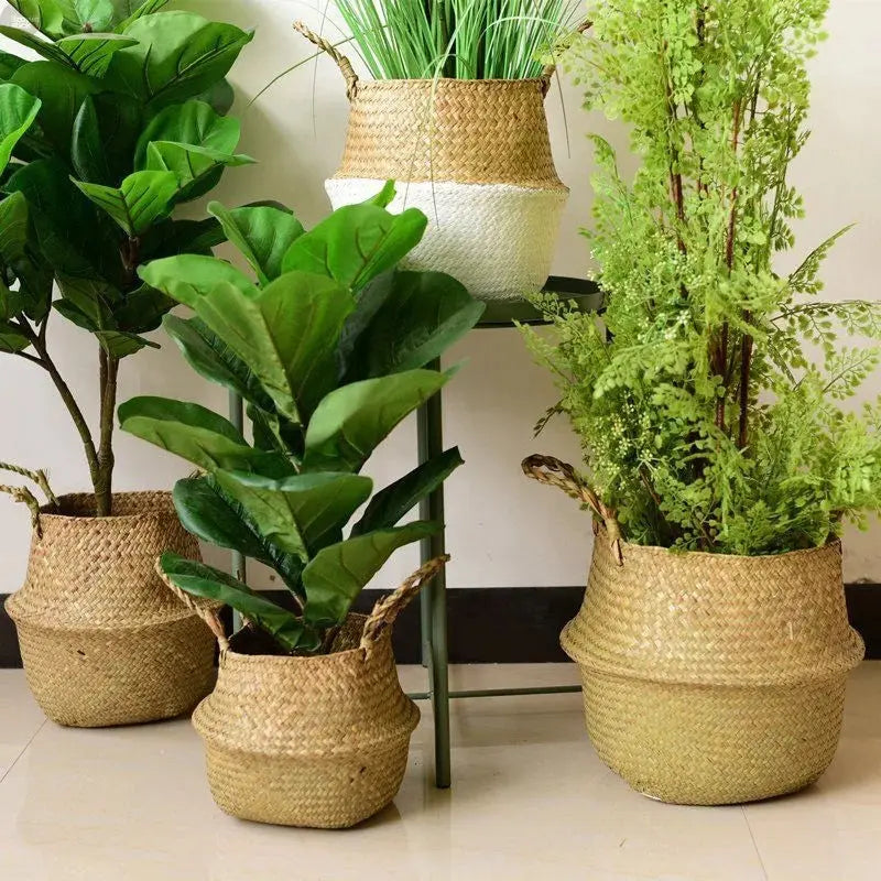 Handwoven Seagrass Folding Storage Basket – Eco-Friendly Organizer Brownstick