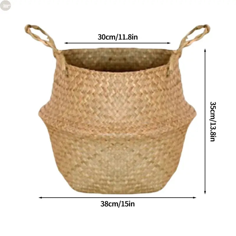 Handwoven Seagrass Folding Storage Basket – Eco-Friendly Organizer Brownstick