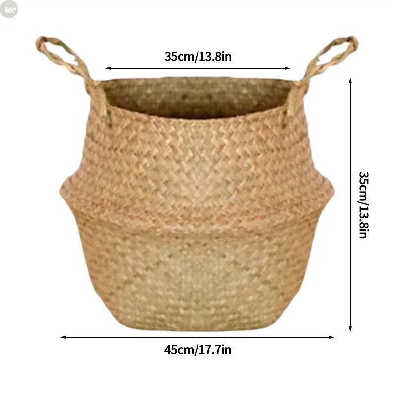 Handwoven Seagrass Folding Storage Basket – Eco-Friendly Organizer Brownstick