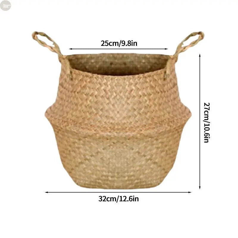 Handwoven Seagrass Folding Storage Basket – Eco-Friendly Organizer Brownstick