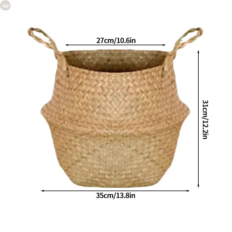 Handwoven Seagrass Folding Storage Basket – Eco-Friendly Organizer Brownstick