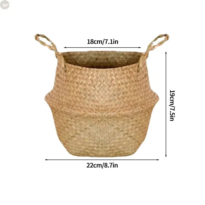 Handwoven Seagrass Folding Storage Basket – Eco-Friendly Organizer Brownstick