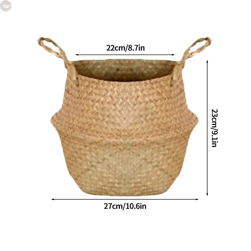 Handwoven Seagrass Folding Storage Basket – Eco-Friendly Organizer Brownstick