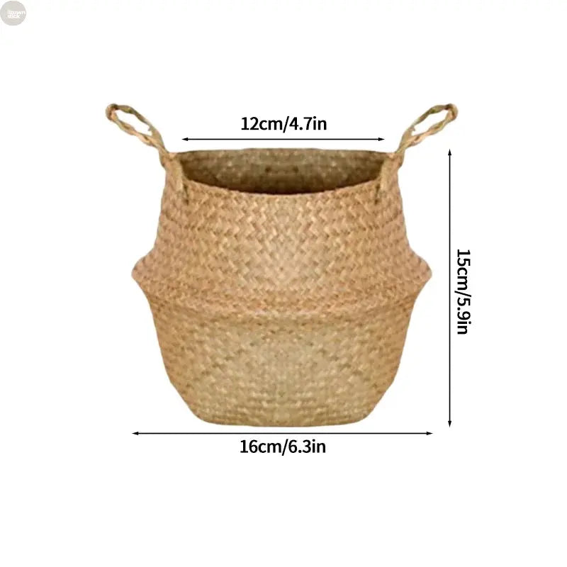 Handwoven Seagrass Folding Storage Basket – Eco-Friendly Organizer Brownstick