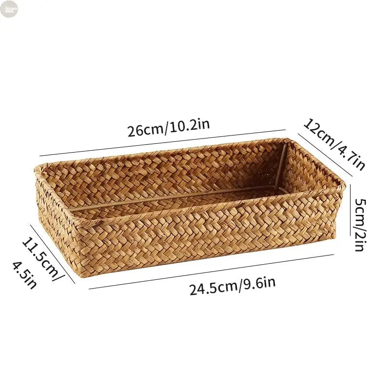 Handwoven Seagrass Storage Basket Set – Open-Top Shelf and Desk Organizer Brownstick