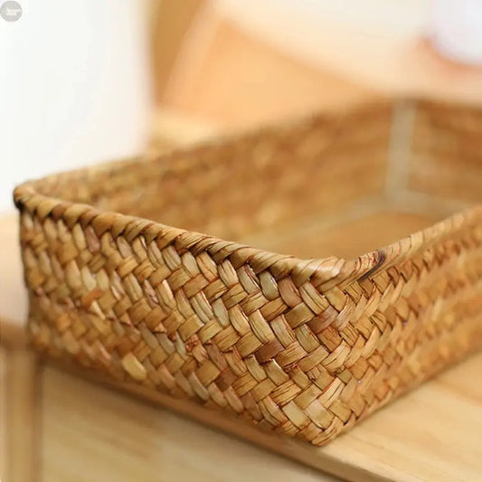 Handwoven Seagrass Storage Basket Set – Open-Top Shelf and Desk Organizer Brownstick