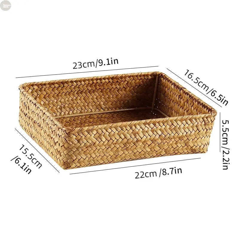 Handwoven Seagrass Storage Basket Set – Open-Top Shelf and Desk Organizer Brownstick