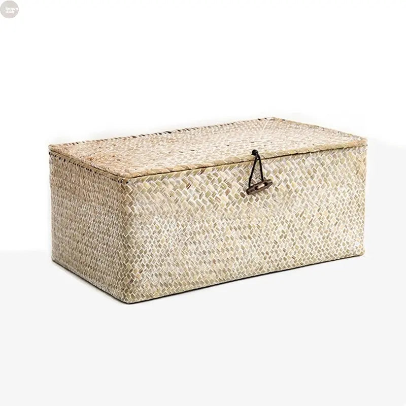 Handwoven Seagrass Storage Basket with Lid – Eco-Friendly Home Organizer Brownstick