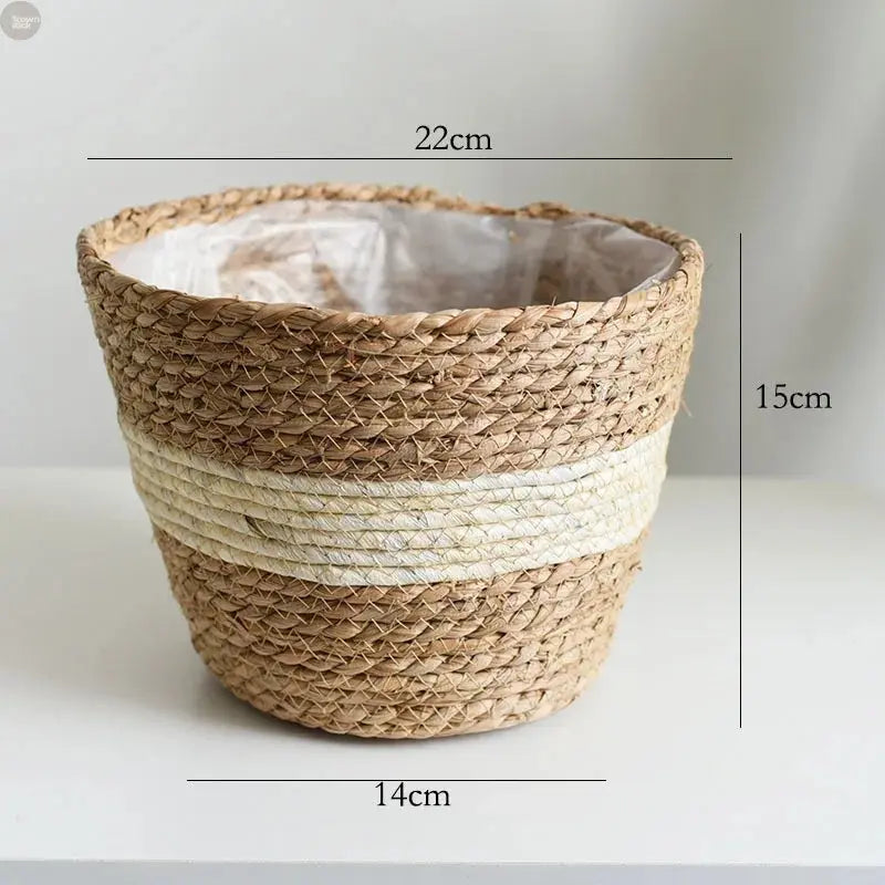 Handwoven Straw Grass Planter Basket Brownstick