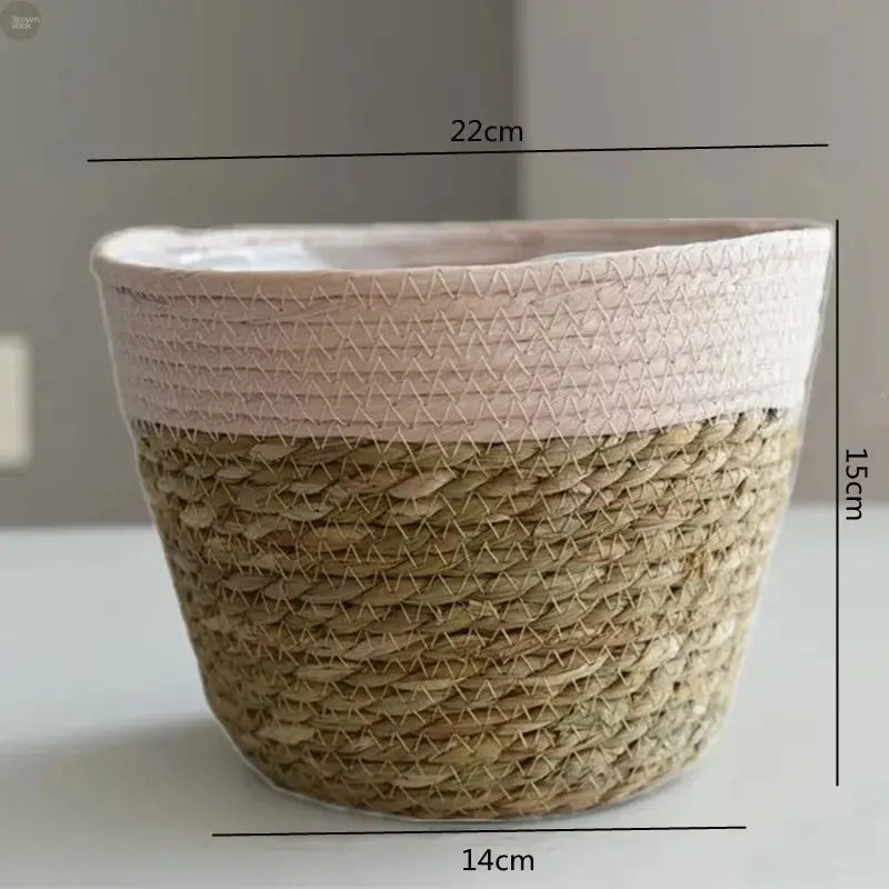 Handwoven Straw Grass Planter Basket Brownstick