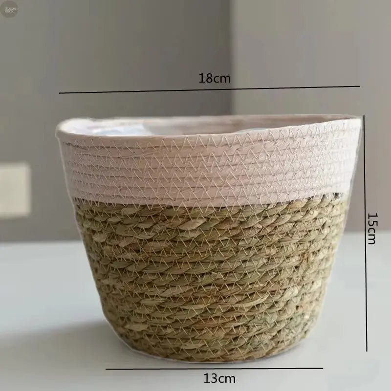 Handwoven Straw Grass Planter Basket Brownstick