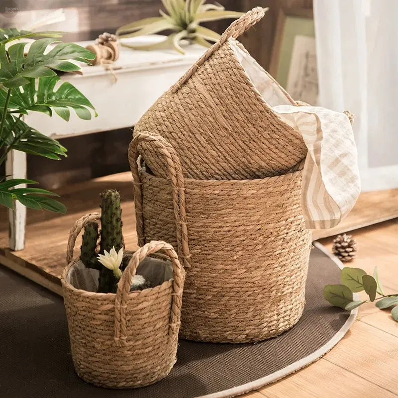 Handwoven Straw Rope Storage Basket – Garden & Home Organizer Brownstick