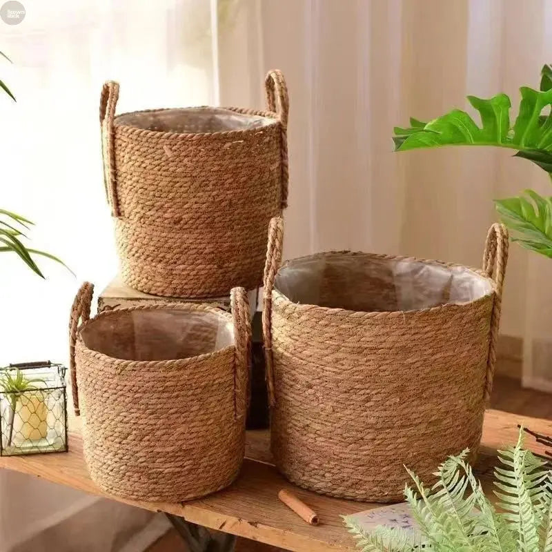Handwoven Straw Rope Storage Basket – Garden & Home Organizer Brownstick