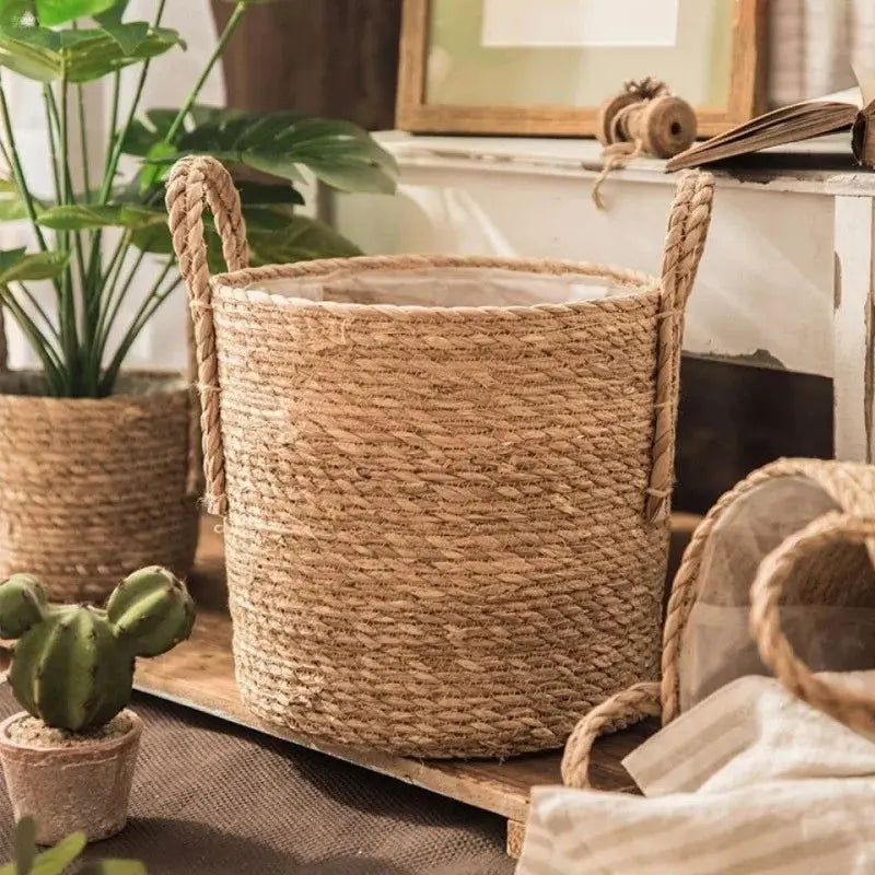 Handwoven Straw Rope Storage Basket – Garden & Home Organizer Brownstick