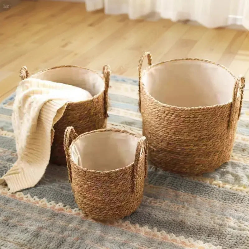 Handwoven Straw Rope Storage Basket – Garden & Home Organizer Brownstick