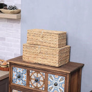 Handwoven Water Hyacinth Storage Bins with Lids Brownstick