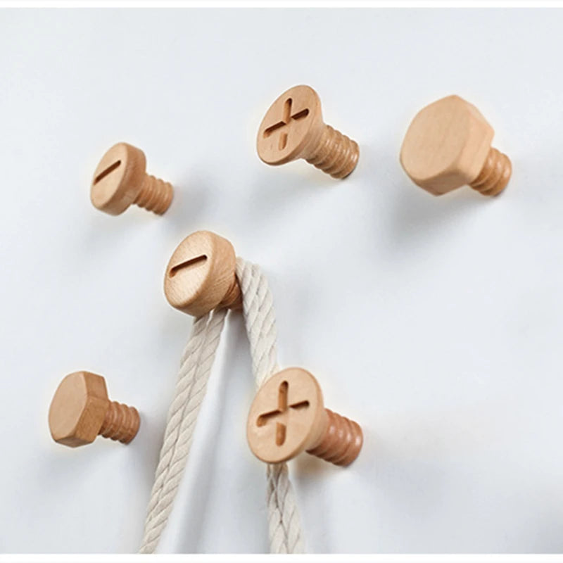 Screw Head Shape Nordic Wooden Wall Hooks Brownstick