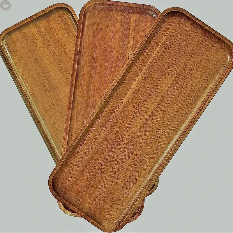 Japanese-Style Solid Wood Snack Plate – Round Wooden Dessert Tray Brownstick