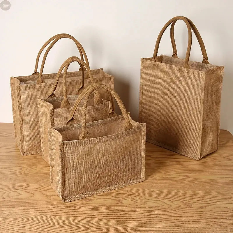 Large Capacity Jute Tote Bag – Eco-Friendly Shopping & Travel Handbag Brownstick
