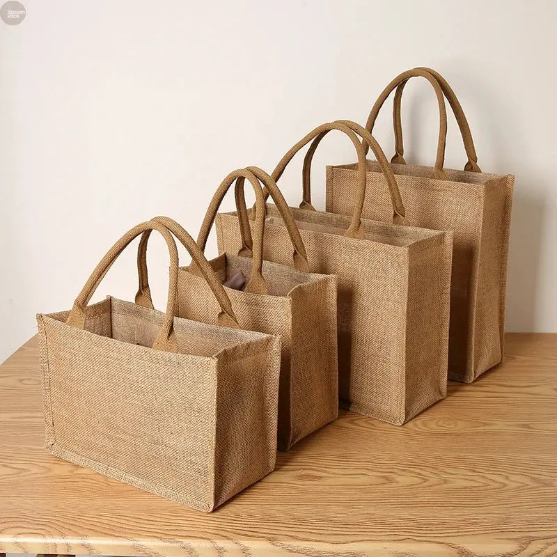Large Capacity Jute Tote Bag – Eco-Friendly Shopping & Travel Handbag Brownstick