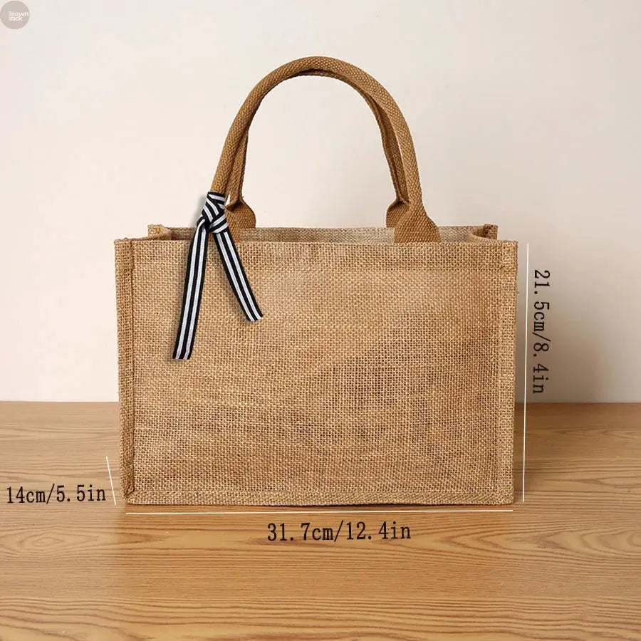 Large Capacity Jute Tote Bag – Eco-Friendly Shopping & Travel Handbag Brownstick
