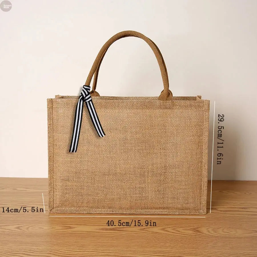 Large Capacity Jute Tote Bag – Eco-Friendly Shopping & Travel Handbag Brownstick