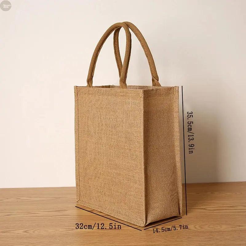 Large Capacity Jute Tote Bag – Eco-Friendly Shopping & Travel Handbag Brownstick