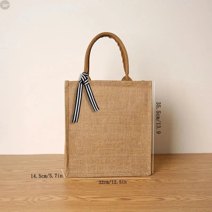 Large Capacity Jute Tote Bag – Eco-Friendly Shopping & Travel Handbag Brownstick