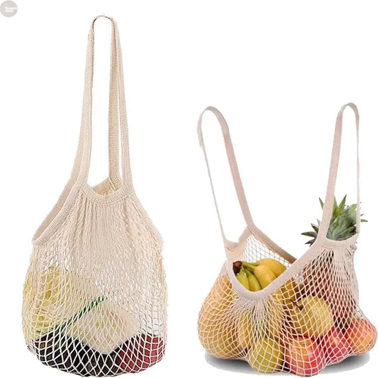 Large Capacity Mesh Shopping Bag with Strap – Eco - Friendly Cotton Tote - Brownstick