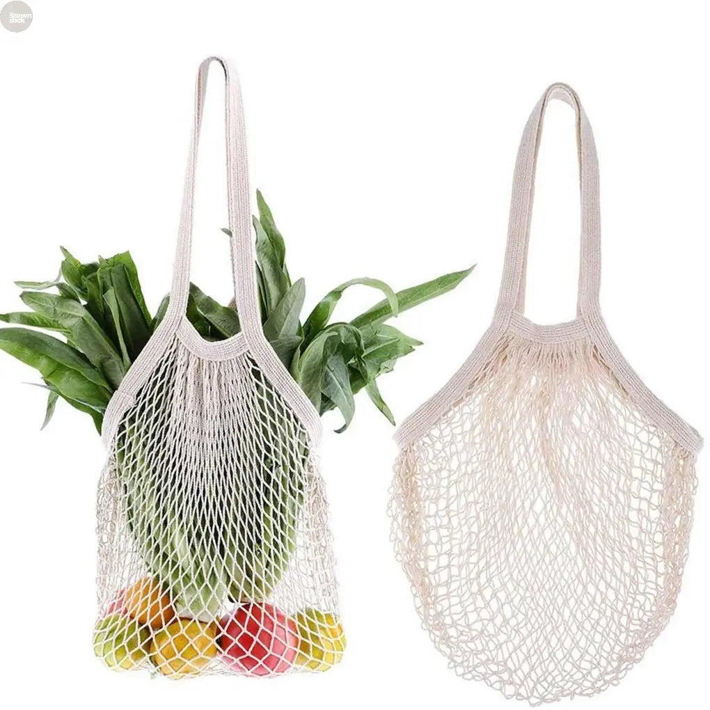 Large Capacity Mesh Shopping Bag with Strap – Eco - Friendly Cotton Tote - Brownstick