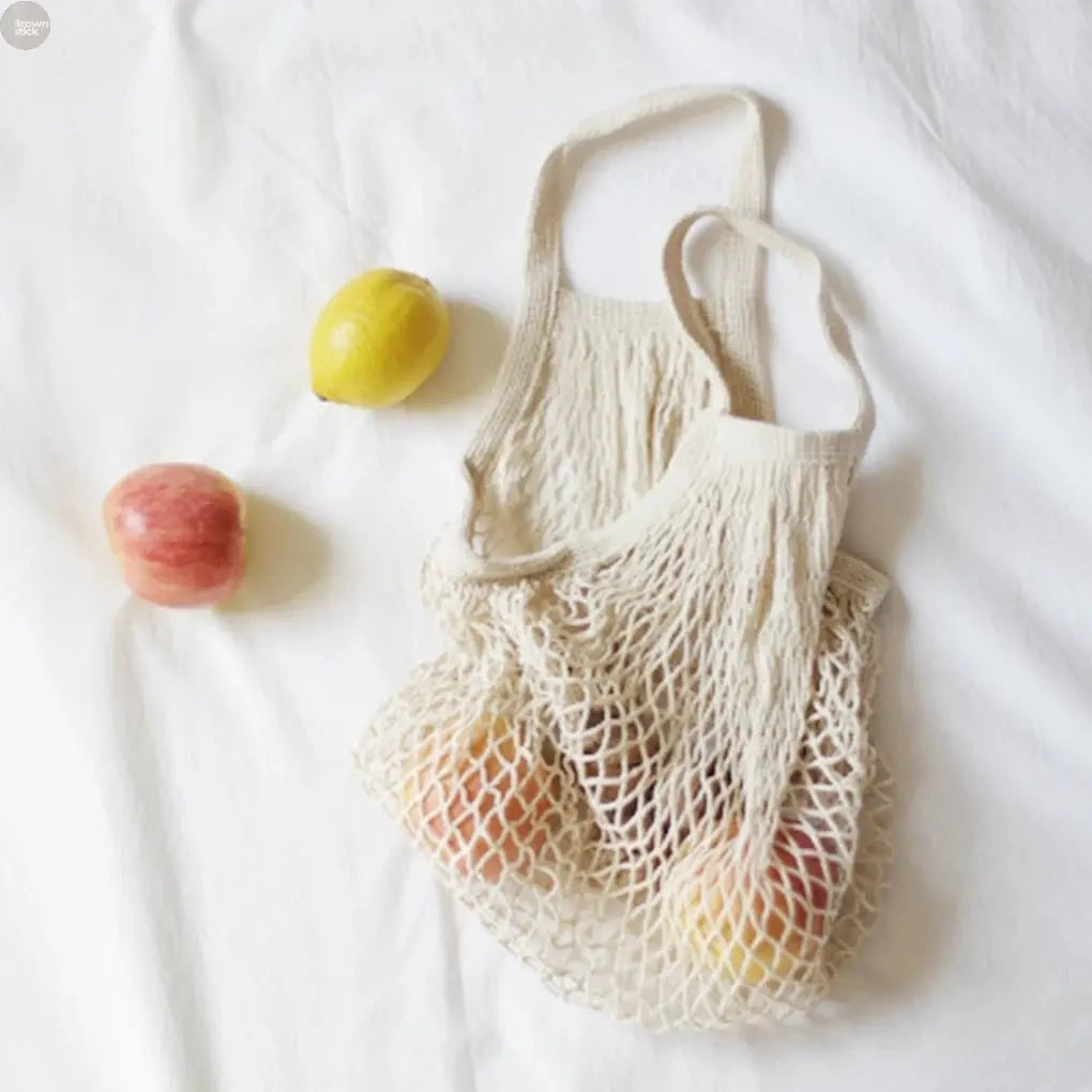 Large Capacity Mesh Shopping Bag with Strap – Eco - Friendly Cotton Tote - Brownstick
