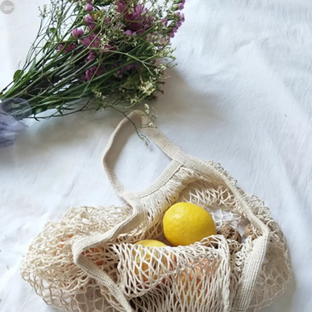 Large Capacity Mesh Shopping Bag with Strap – Eco - Friendly Cotton Tote - Brownstick