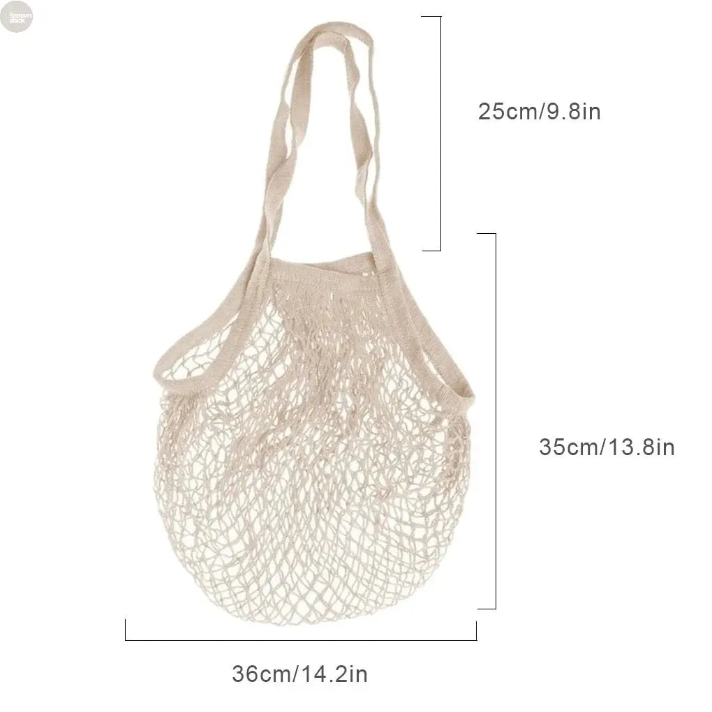 Large Capacity Mesh Shopping Bag with Strap – Eco - Friendly Cotton Tote - Brownstick
