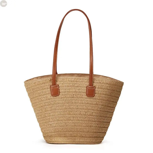 Luxury Summer Straw Shoulder Tote Brownstick