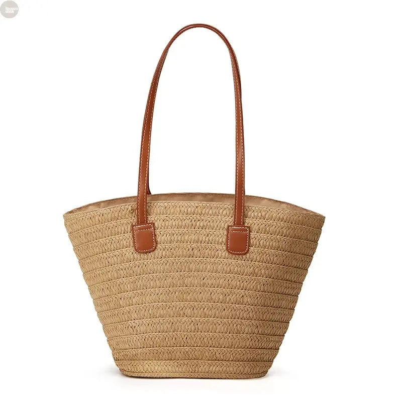 Luxury Summer Straw Shoulder Tote Brownstick