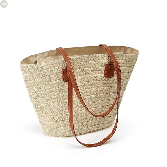Luxury Summer Straw Shoulder Tote Brownstick