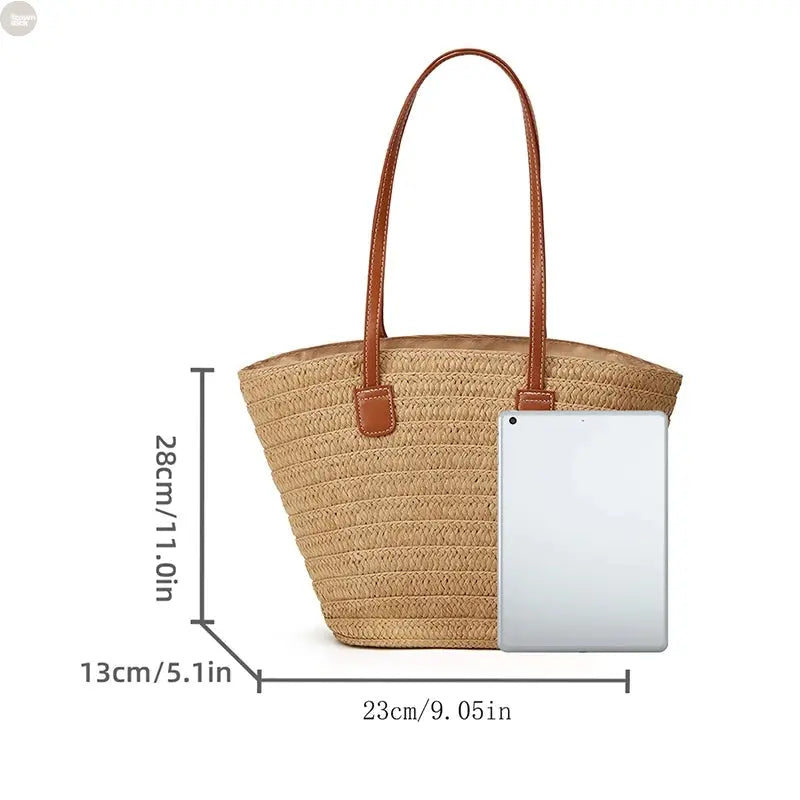 Luxury Summer Straw Shoulder Tote Brownstick