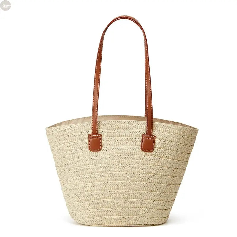 Luxury Summer Straw Shoulder Tote Brownstick