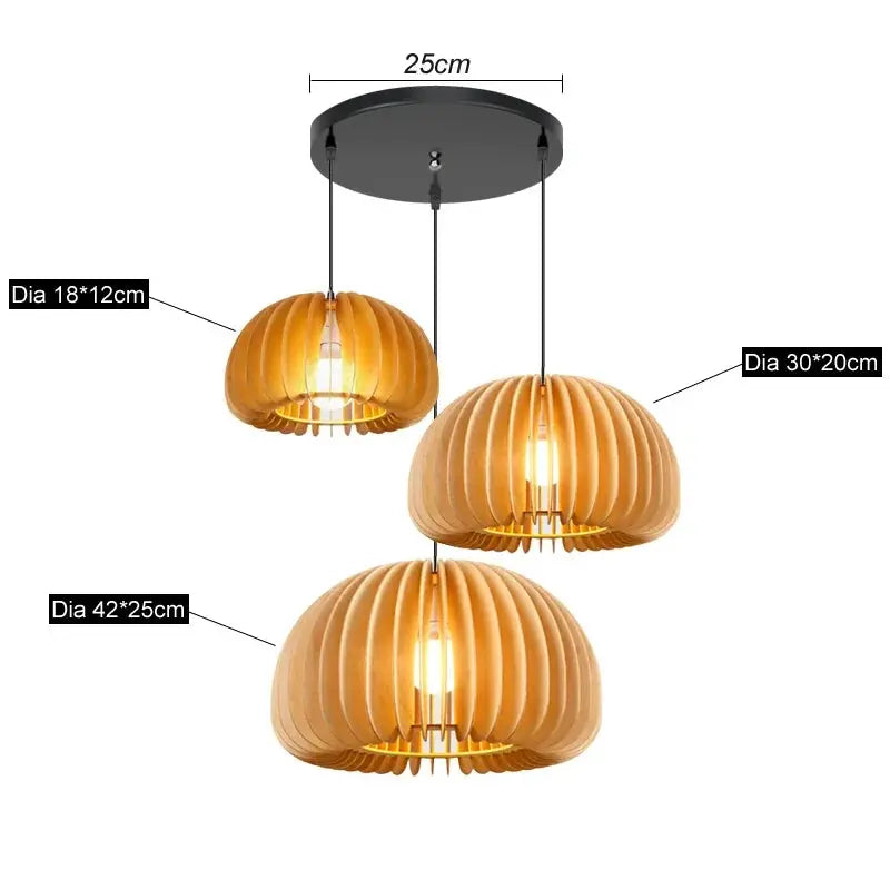 Modern Wood Pumpkin Pendant Lamp (Set of 3) Brownstick