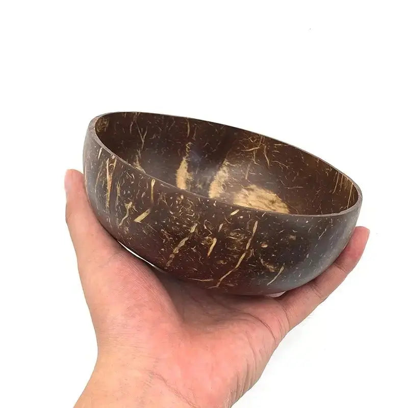 Natural Coconut Bowl - Handmade Wooden Tableware & Spoon - Brownstick