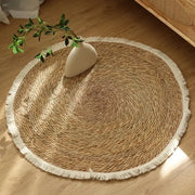 Round Handmade Jute Rattan Grass Rugs with Tassels - Brownstick