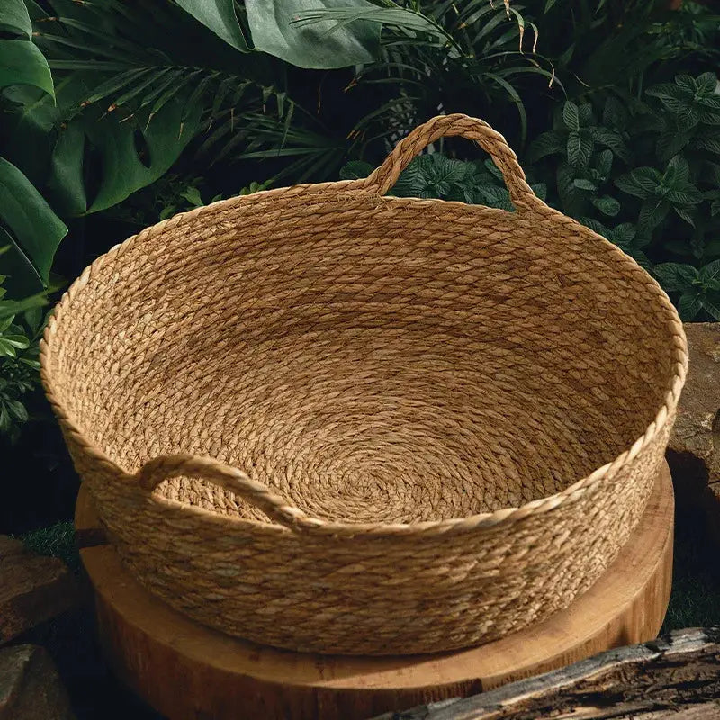 Round Summer Rattan Bamboo Pet Bed Brownstick