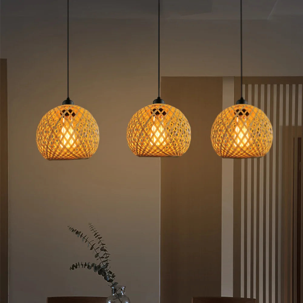 Handmade Rattan Chandelier Bamboo Pendant Lamp Brownstick