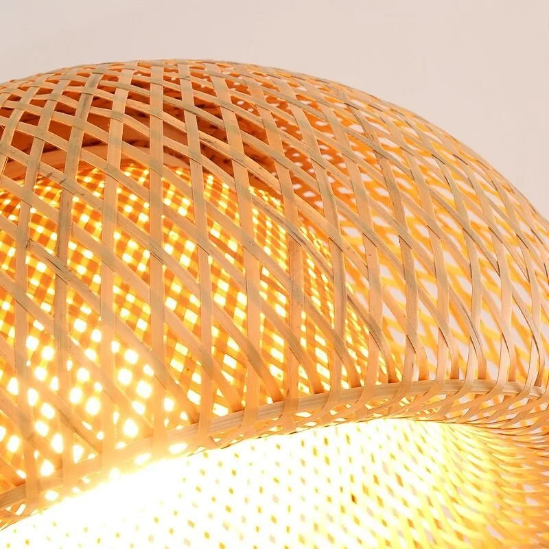 Vintage Handwoven Bamboo Pendant Lamp – Yellow Shade E27 Brownstick