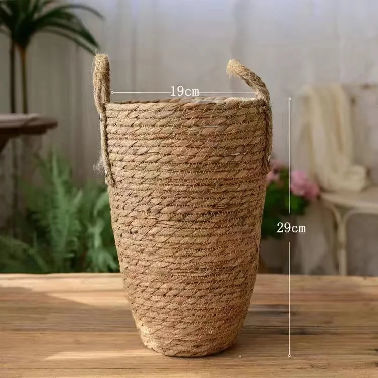 Tall Natural Wicker Planter Basket for home and garden decor, laundry, and toy storage. Brownstick